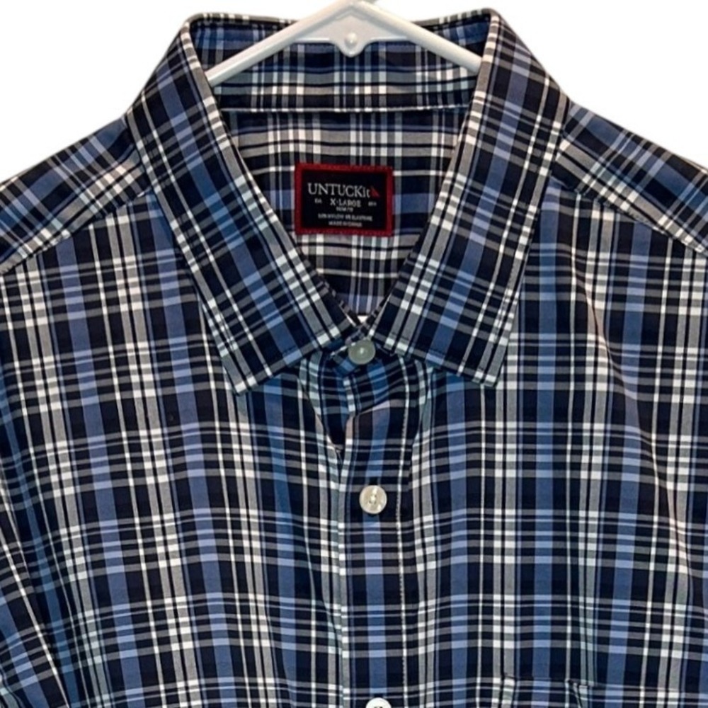 UNTUCKit Men's X Large Slim‎ Fit Blue Plaid Button Down Shirt Long Sleeve